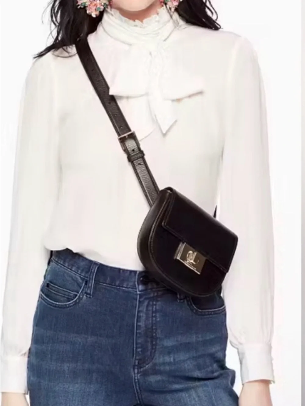 kate spade Black Leather Crossbody Belt Bag with Gold Hardware